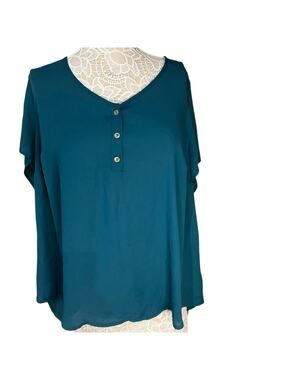 Torrid Women’s Plus Size 2 (XXL) Teal Blue Chiffon Henley Blouse – Flowy Top